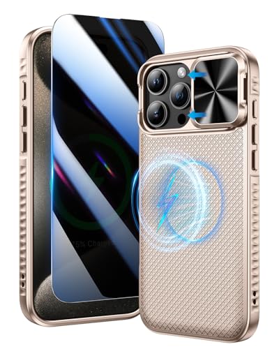 Doeshine hülle für iPhone 16 Pro Max Fall mit Privatsphäre Bildschirmschutz und Slide-Kamera-Abdeckung,Militär-Grade-Fallschutz robuste harte magnetische Fall Abdeckung für 16 ProMax(Titan Wüstensand) von Doeshine