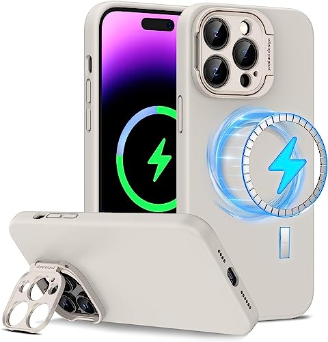 Doeshine iPhone 14 Pro Max Hülle kompatibel mit MagSafe, Soft Silikon handyhülle mit Kameraschutz Ständer, Schnellladen Magnetische Schutzhülle, Stoßfester Kratzfestem Militärschutz Case (Grau) von Doeshine