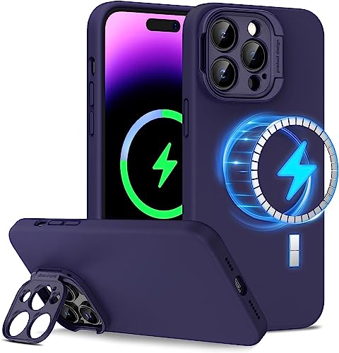 Doeshine iPhone 14 Pro Max Hülle kompatibel mit MagSafe, Soft Silikon handyhülle mit Kameraschutz Ständer, Schnellladen Magnetische Schutzhülle, Stoßfester Kratzfestem Militärschutz Case (Violett) von Doeshine