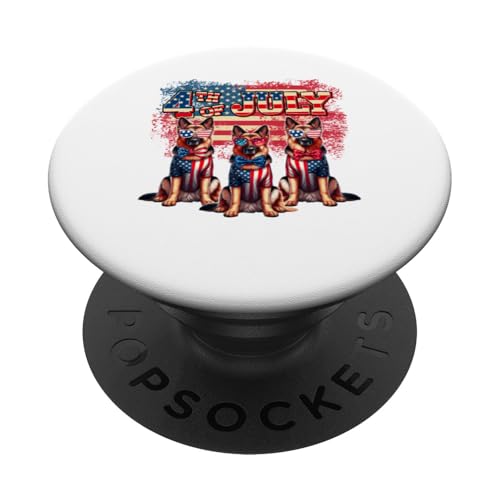 4. Juli Sonnenbrille mit US-Flagge, drei niedliche Schäferhunde PopSockets Klebender PopGrip von Dog 4th Of July Costume