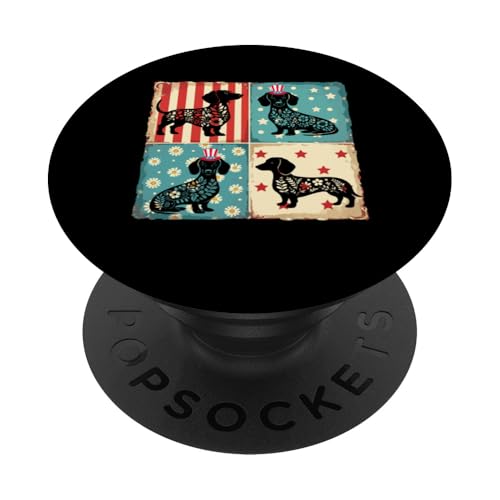 4. Juli US Flag Group Floral Dackel Besitzer Patriotisch PopSockets Klebender PopGrip von Dog 4th Of July Costume