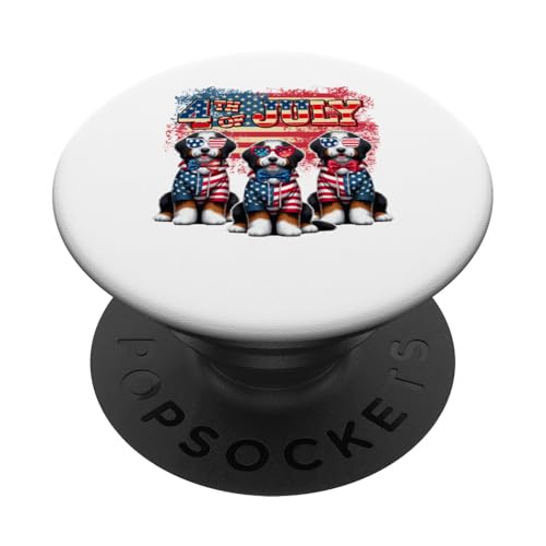 4. Juli US-Flagge Drei niedliche Bernedoodles Sonnenbrillenbesitzer PopSockets Klebender PopGrip von Dog 4th Of July Costume