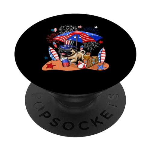 Mops-Sonnenbrille, entspannend am Strand, 4. Juli, US-Flagge PopSockets Klebender PopGrip Mops-Sonnenbrille, entspannend am Strand, 4. Juli, US-Flagge PopSockets Klebender PopGrip von Dog 4th Of July Costume