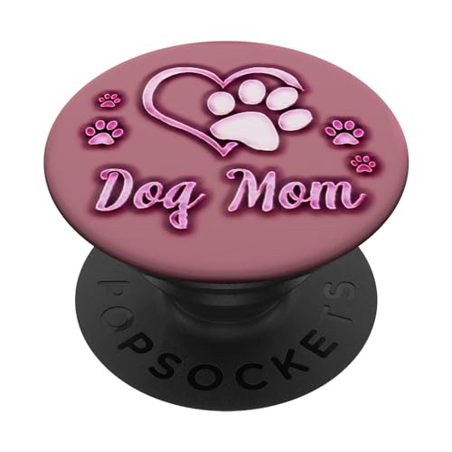 Dog Mom Gift Cute Dog Paw Print Heart Black Pink PopSockets PopGrip: Ausziehbarer Sockel und Griff für Handys/Tablets mit Tauschbarem Top PopSockets Klebender PopGrip von Dog Paw Print Mom PopLove Co.