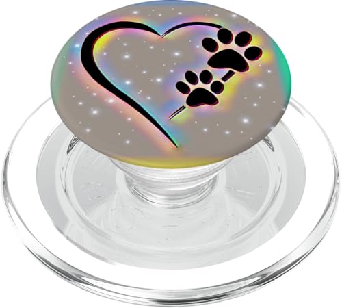 Dog Mom Souvenir Cute Dog Paw Print Heart Black Rainbow PopSockets PopGrip: Ausziehbarer Sockel und Griff für Handys/Tablets mit Tauschbarem Top PopSockets PopGrip für MagSafe von Dog Paw Print Mom PopLove Co.