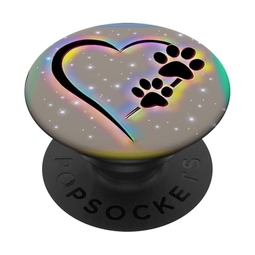 Dog Mom Souvenir Cute Dog Paw Print Heart Black Rainbow PopSockets PopGrip: Ausziehbarer Sockel und Griff für Handys/Tablets mit Tauschbarem Top PopSockets Klebender PopGrip von Dog Paw Print Mom PopLove Co.