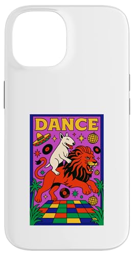 Bull Terrier reitet einen Löwentanz Bright Pop Art Hülle für iPhone 14 von Dog Pop Art Prints