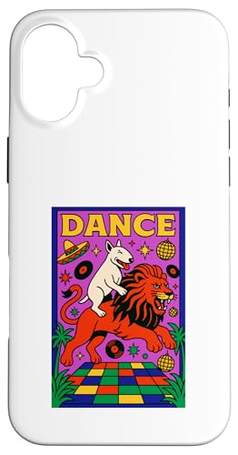 Bull Terrier reitet einen Löwentanz Bright Pop Art Hülle für iPhone 16 Plus von Dog Pop Art Prints