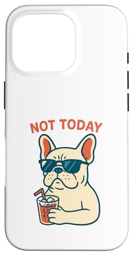 Französische Bulldogge Not Today Hipster trinkt Limonade, Vintage-Kunst Hülle für iPhone 16 Pro von Dog Pop Art Prints