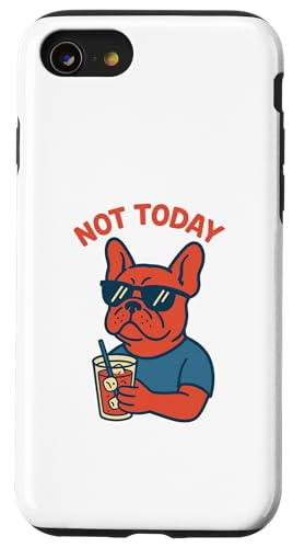 Französische Bulldogge Not Today Hipster trinkt Limonade, Vintage-Kunst Hülle für iPhone SE (2020) / 7 / 8 von Dog Pop Art Prints