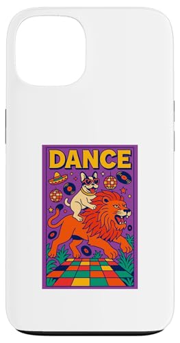 Französische Bulldogge reitet einen Löwentanz Bright Pop Art Frenchie Hülle für iPhone 13 von Dog Pop Art Prints