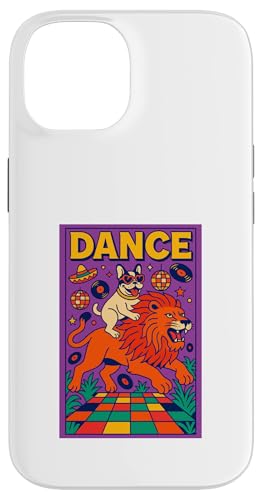 Französische Bulldogge reitet einen Löwentanz Bright Pop Art Frenchie Hülle für iPhone 14 von Dog Pop Art Prints