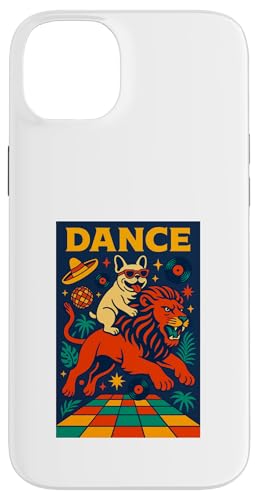 Französische Bulldogge reitet einen Löwentanz Leuchtende Pop-Art Hülle für iPhone 14 Plus von Dog Pop Art Prints