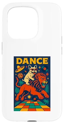 Französische Bulldogge reitet einen Löwentanz Leuchtende Pop-Art Hülle für iPhone 15 Pro von Dog Pop Art Prints