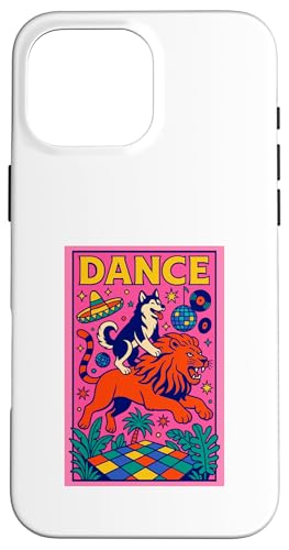 Husky Riding a Lion Dance Bright Pop Art Sibirian Husky Hülle für iPhone 16 Pro Max von Dog Pop Art Prints