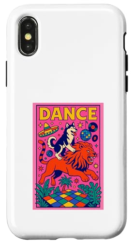 Husky Riding a Lion Dance Bright Pop Art Sibirian Husky Hülle für iPhone X/XS von Dog Pop Art Prints