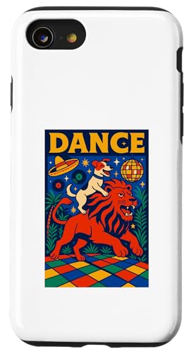 Jack Russell Terrier reitet einen Löwen Tanz, helle Pop-Art Hülle für iPhone SE (2020) / 7 / 8 von Dog Pop Art Prints
