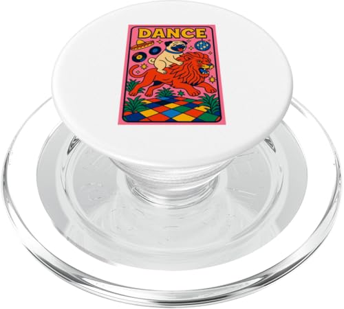 Mops reitet einen Löwen Tanz, helle Pop-Art, cool PopSockets PopGrip für MagSafe von Dog Pop Art Prints