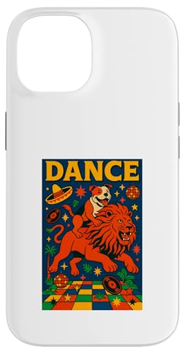 Staffordshire Bull Terrier reitet einen Löwentanz Pop Art Hülle für iPhone 14 von Dog Pop Art Prints