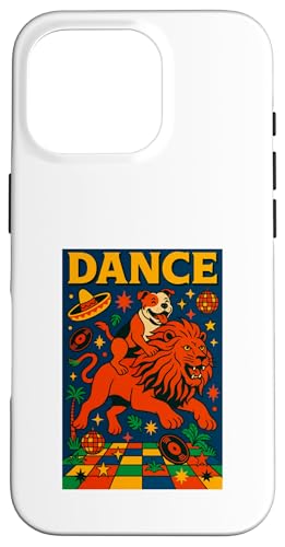 Staffordshire Bull Terrier reitet einen Löwentanz Pop Art Hülle für iPhone 16 Pro von Dog Pop Art Prints