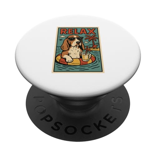 Basset Hound Relaxing Cooler Hund im Comicbuch-Stil, Relax PopSockets Klebender PopGrip von Dog Pop Art Store