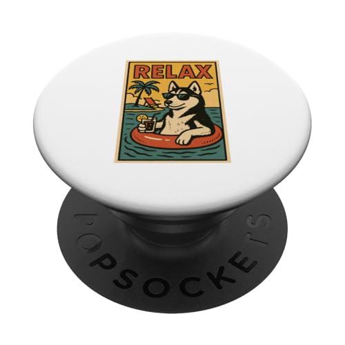 Entspannen Sie sich im Siberian Husky im Comicbuch-Stil PopSockets Klebender PopGrip von Dog Pop Art Store