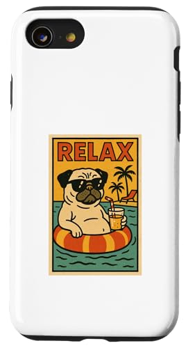 Mops Relaxing Cool Dog Comic Book Style Relax Hülle für iPhone SE (2020) / 7 / 8 von Dog Pop Art Store