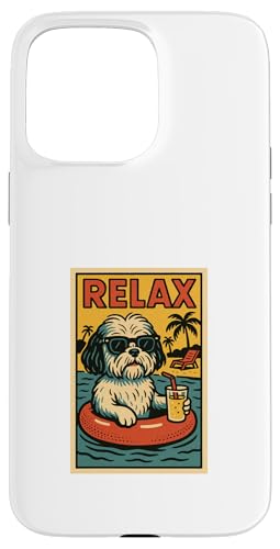 Shih Tzu Relaxing Cooler Hund im Comicbuch-Stil Relax Hülle für iPhone 15 Pro Max von Dog Pop Art Store