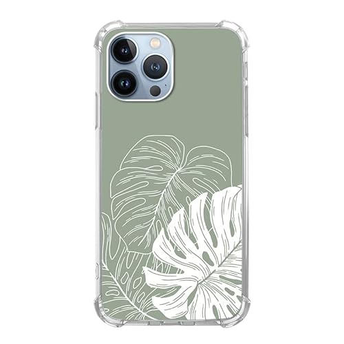 Ästhetische grüne tropische Monstera-Blatt Hülle kompatibel mit iPhone 13 Pro Max, minimalistische Linienkunst Palmblatt Hülle für iPhone 13 Pro Max für Teenager Männer und Frauen, coole trendige TPU von Dohakemuny