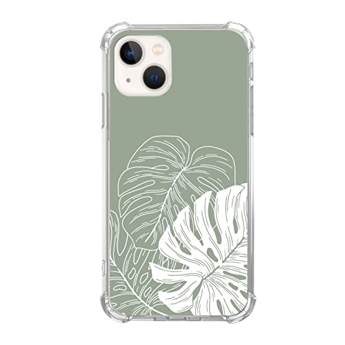 Dohakemuny Aesthetic Green Tropical Monstera Leaf Hülle Kompatibel mit iPhone 14 Minimalist Line Art Palmblatt Hülle für iPhone 14 Cool Trendy TPU Bumper Case Cover von Dohakemuny
