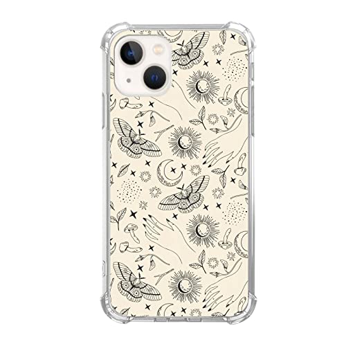 Dohakemuny Mystic Witchy Astrology H?lle Kompatibel mit iPhone 14, Celestial Butterfly Hands Moth H?lle f?r iPhone 14, Cool Trendy TPU Bumper Case Cover von Dohakemuny