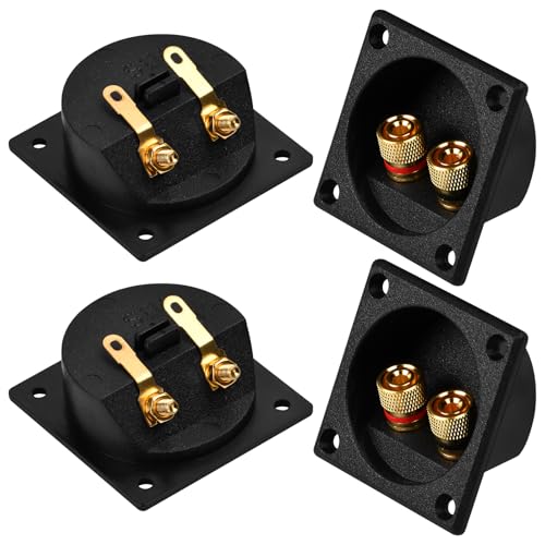 4 Pcs Lautsprecher Terminal, 2.2 Zoll Quadratische 2-Wege Lautsprecher Box Terminal Cup mit Bananen Stecker Schraube Typ Bindung Post Subwoofer Box Lautsprecher Klemmen Platten für Stereo Lautsprecher von Dokeno