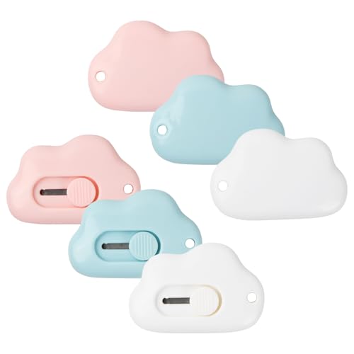 Dokeno 6 Stück Cuttermesser Klein, Mini Cuttermesser Cloud Utility Mini Messer Wolkenform Tragbar Kartonöffner Paketöffner Einziehbare Kunstmesser Brieföffner für Pappe Papier Schachtel von Dokeno