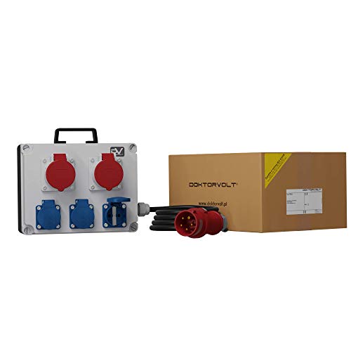 Doktorvolt Mobilverteiler Starkstrom Verteiler FRED Stromverteiler Mit Mennekes 3x230V 16A 400V CEE Steckdosen Kombination Baustromverteiler Nockenshalter Wandverteiler Mit Kabel IP44 von Doktorvolt