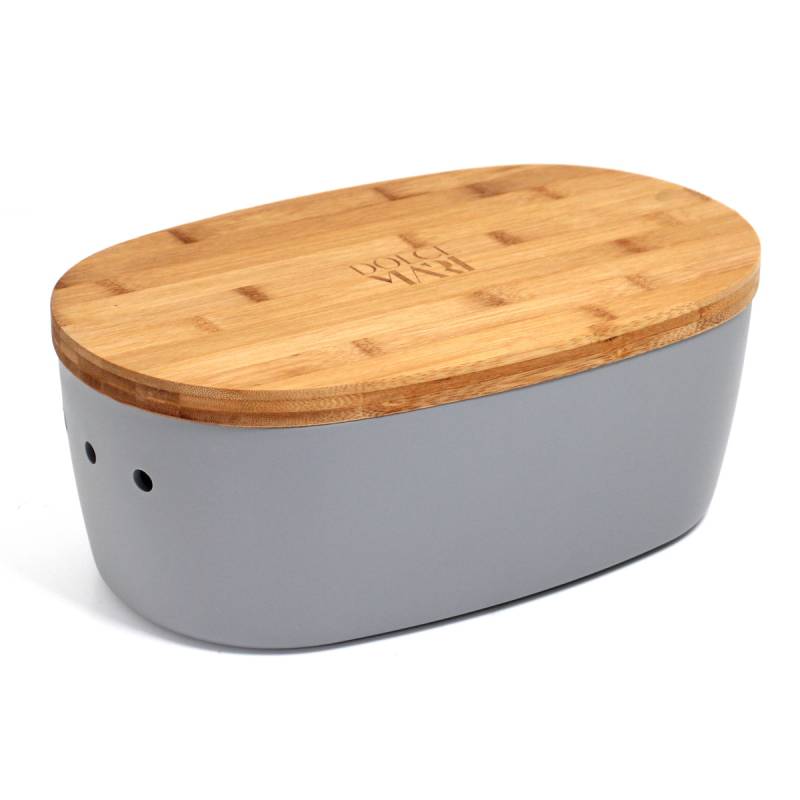 Dolce Mare Brotbehälter Brotbox Brotdose Brotkasten Bambus Schneidebrett Grau von Dolce Mare