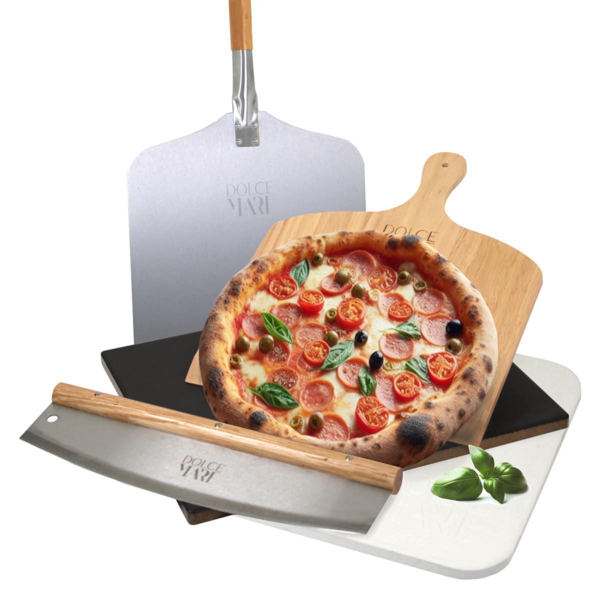Dolce Mare SET Pizzastein Holz Alu Pizzaschieber Edelstahl Pizzaschneider Dolce Mare SET Pizzastein Holz Alu Pizzaschieber Edelstahl Pizzaschneider von Dolce Mare
