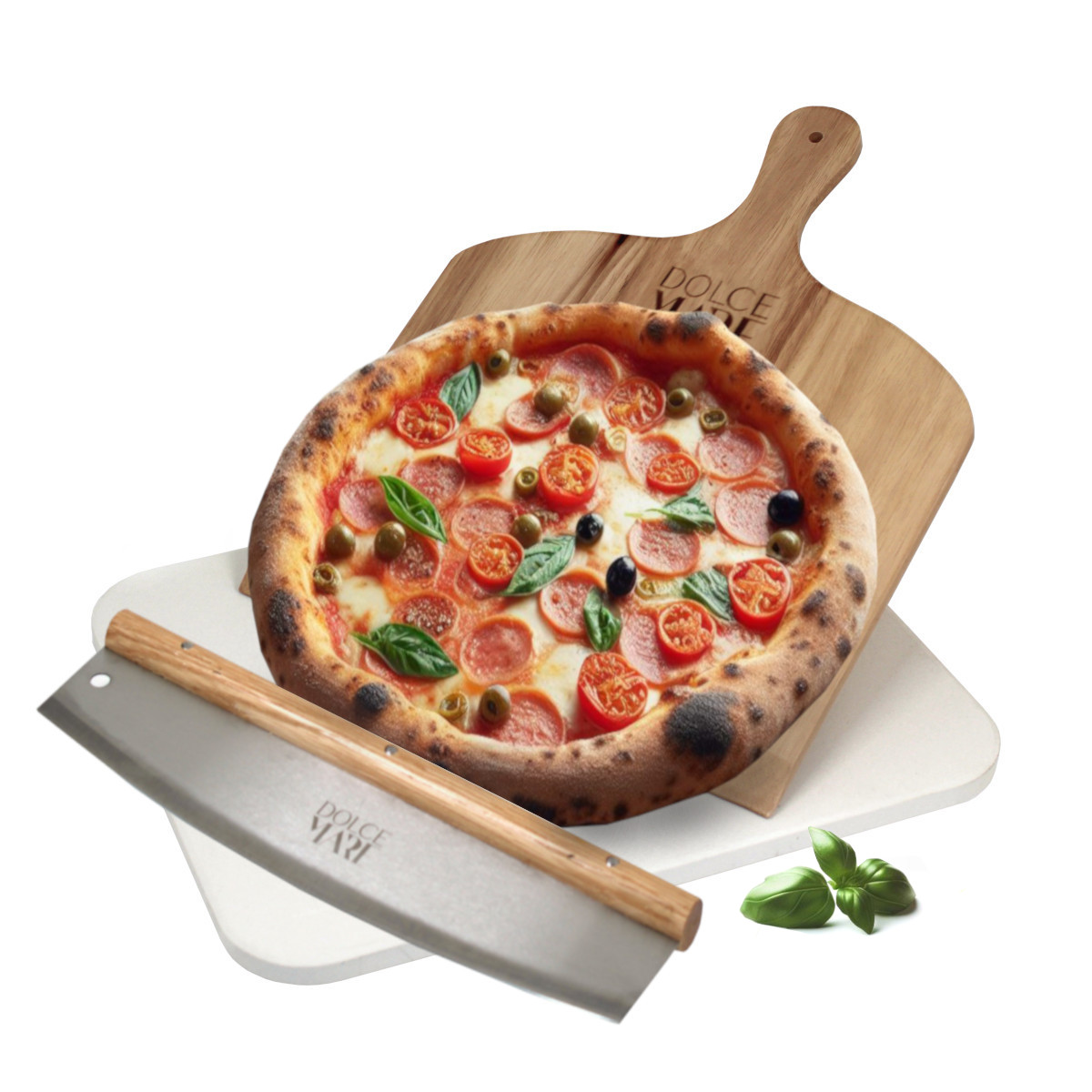 Pizzastein Set weiss Backofen Grill Holz Pizzaschieber Edelstahl Pizzaschneider Pizzastein Set weiss Backofen Grill Holz Pizzaschieber Edelstahl Pizzaschneider von Dolce Mare
