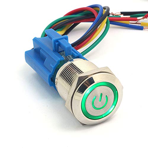 DollaTek 19mm 12V Momentary Switch Druckschalter Power Symbol Angel Eye LED Light Metal Druckknopf mit Stecker Draht - Grün von DollaTek