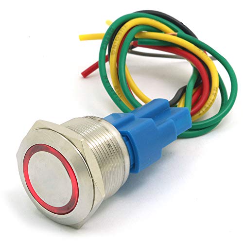 DollaTek 22mm Momentary Switch Drucktastenschalter 12V DC Angel Eye LED wasserdichter Edelstahl runder Lichtschalter - Rot von DollaTek