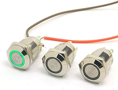 DollaTek 3Pcs 12mm Flache Reset-Taste Schalter 12V DC Angel Eye LED wasserdichter Edelstahl runder Lichtschalter - Grün von DollaTek