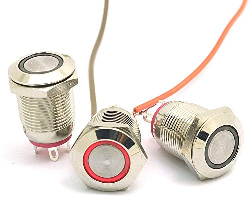DollaTek 3Pcs 12mm Flache Reset-Taste Schalter 12V DC Angel Eye LED wasserdichter Edelstahl runder Lichtschalter - Rot DollaTek 3Pcs 12mm Flache Reset-Taste Schalter 12V DC Angel Eye LED wasserdichter Edelstahl runder Lichtschalter - Rot von DollaTek