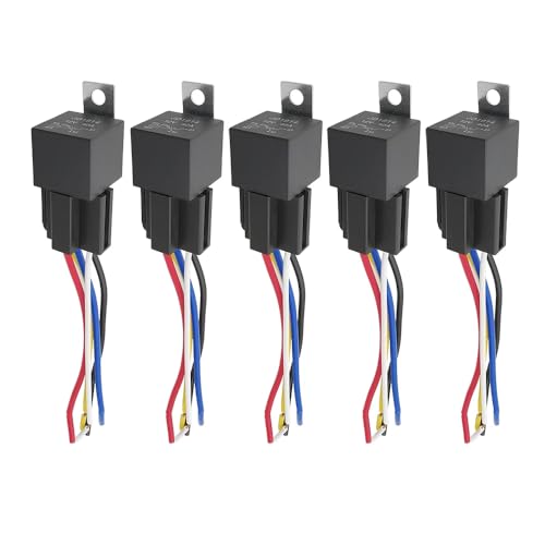 DollaTek 5Pcs JD1914 12V 40A Autorelais mit Kabelsatzsteckdosen 5 Pin SPDT Relais mit farblich gekennzeichneten Kabeln für PKW LKW Van Motorradboot von DollaTek