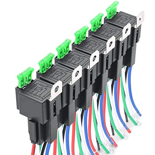 DollaTek 6Pcs 24V 30A Sicherungsrelais, Kabelbaum ATO/ATC-Flachsicherung, 5-polige SPST-Relais für den Kfz-Bereich mit 14-AWG-Hochleistungskabeln von DollaTek