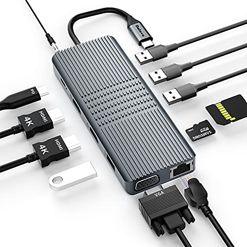 USB C Docking Station 12 in 1 Triple Display USB C Hub Adapter mit Dual 4K HDMI, VGA, 100 W PD Port, Ethernet, 2 * USB 3.0 & 2.0, SD/TF Kartenleser, Audio/Mic von Dolovo