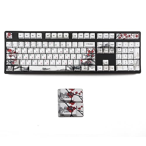 Russische Tastenkappen, Pflaumenblüten-Tastenkappen, 110 Tasten, OEM PBT, fünfseitige Sublimation, Russisch, Englisch, für mechanische Tastatur, Farbsublimation, russisch, englisch, russische von Domasvmd