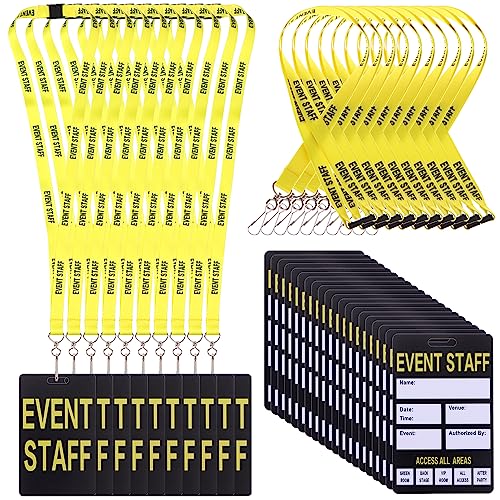 50 Sets Heavy Duty Event Staff Lanyards with PVC Pass Cards 50 Pcs Name Tag Badge Holder with Metal Hook 50 Pcs Event Lanyards Plastic ID Badge Holders for Company Exhibition Supplies (Yellow) von Domifay