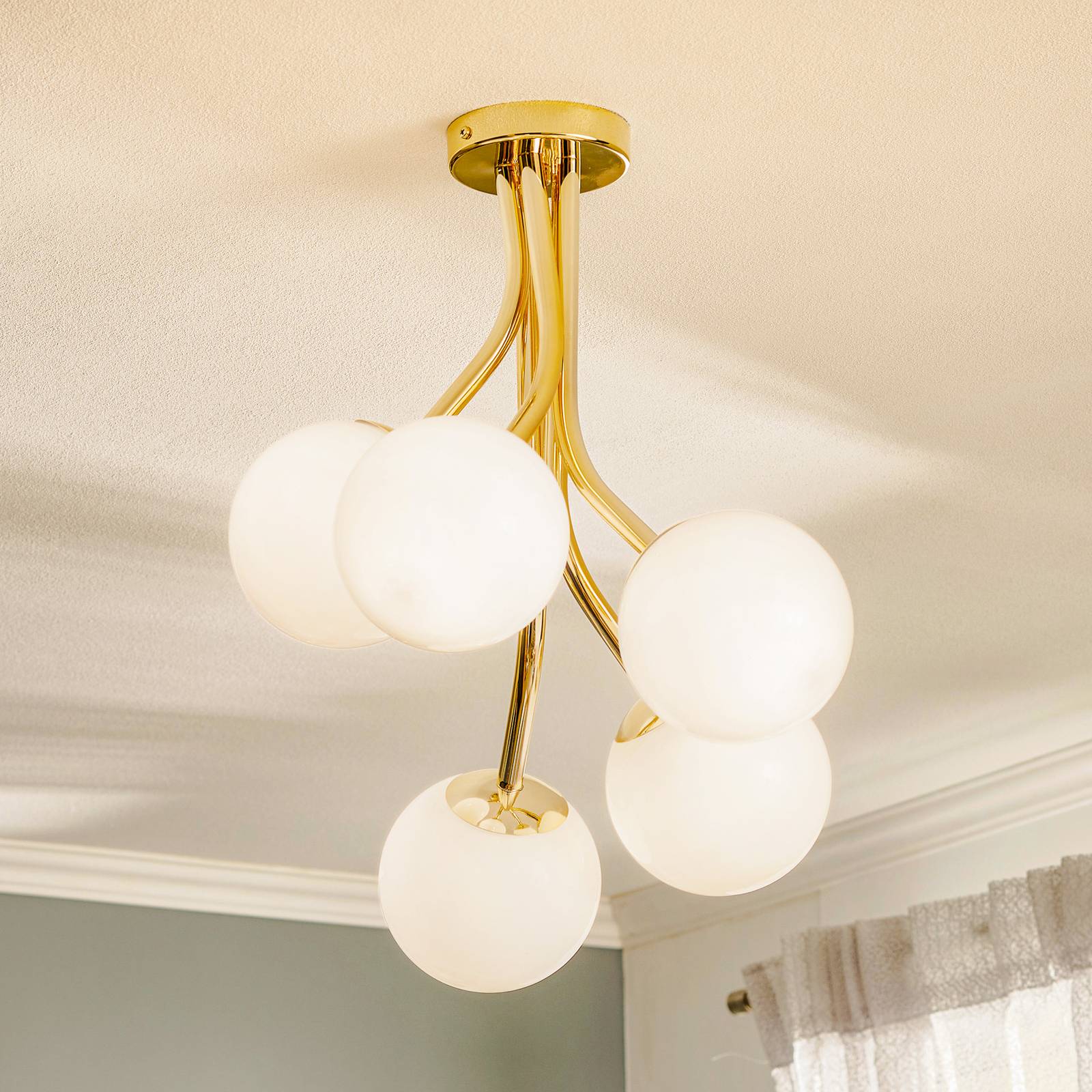 Deckenlampe Selva, fünfflammig versetzt, gold von Euluna