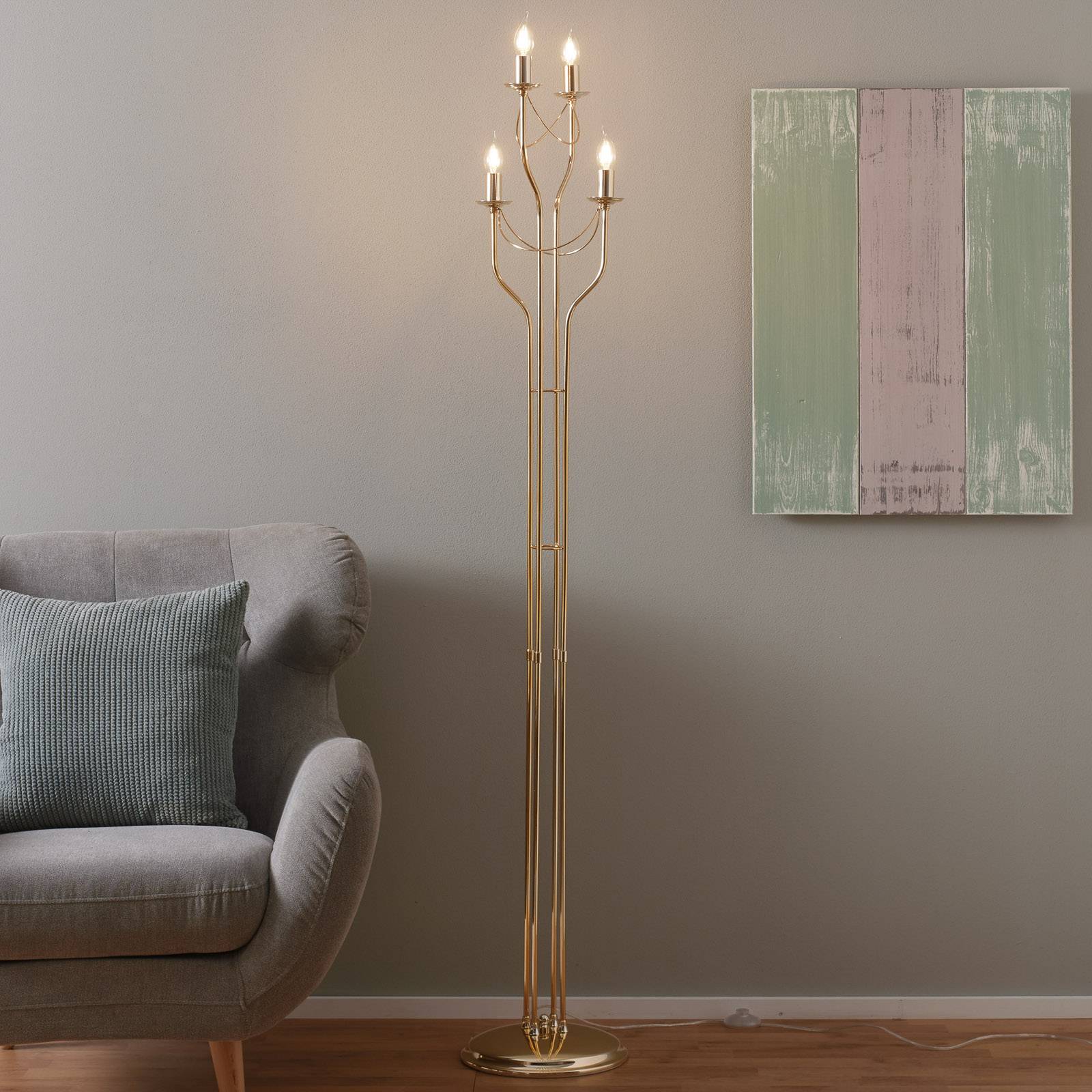 Stehleuchte Retro, vierflammig mit Goldfinish Stehleuchte Retro, vierflammig mit Goldfinish von Euluna