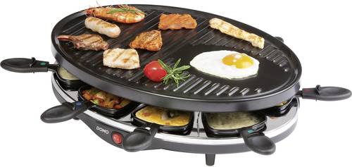 DOMO DO9038G Raclette Grillfunktion, Antihaftbeschichtung, Kontrollleuchte, 8Pfännchen Schwarz von Domo