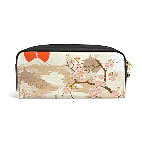 Domoko Japanische Sonne Cherry Blossom PU Leder Pen Pouch Federmappe Fall Make-Up Kosmetik reisen Schule Tasche von Domoko